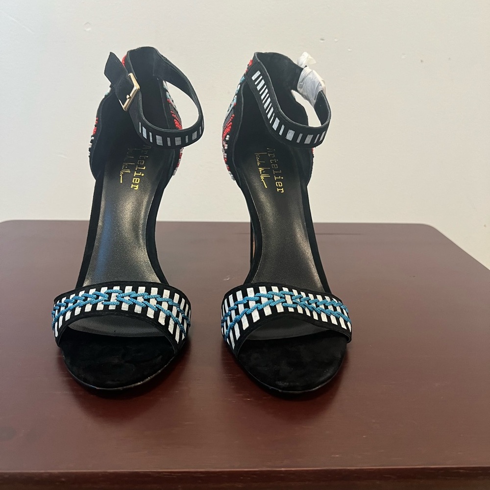 Artelier Nicole Miller Jillion Beaded Strappy Stiletto Open Toe Heels 7M